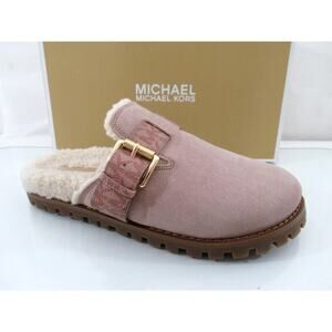 Michael Kors Judd Closed Toe Suede Lug Sole Slide MK Logo Fawn Light Pink Size 7